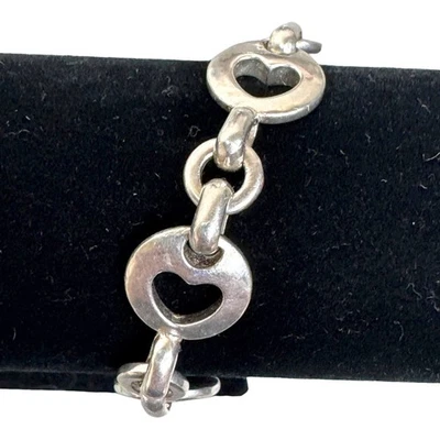 Tiffany & Co. Stencil Heart Oval Chain Link Bracelet 925 Silver 6.5 Vintage 1999 - Image 1 of 4