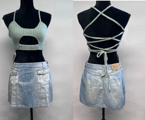 Crochet Halter Top Handmade crop top Large Lace Up Back Hippie Boho Festival 40C - Picture 1 of 10