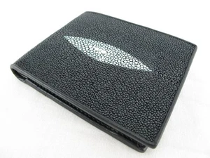 Genuine Stingray Shagreen Skin Leather Bifold Wallet (Black) - Picture 1 of 6