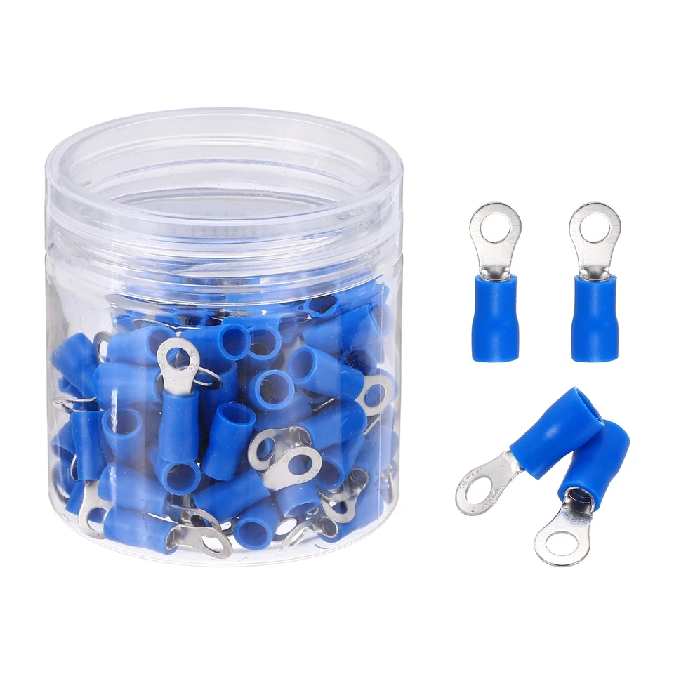 100Pcs Insulated Ring Terminal RVS2-3.5 16-14AWG Battery Connectors, Blue Foto 1 de 4