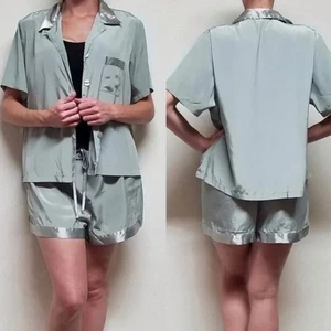 Vintage Y2K Victoria's Secret Small Mint Green Satin Shirt Shorts Sleep Set 2000 - Picture 1 of 12
