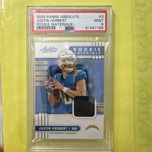 2020 Panini Absolute Football Justin Herbert ROOKIE Materials Card #3 PSA 9 - Picture 1 of 3