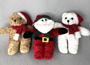 Set Of 3 Christmas Plush Santa + 2 Teddy Bears Stuffed Animals - Picture 1 of 8