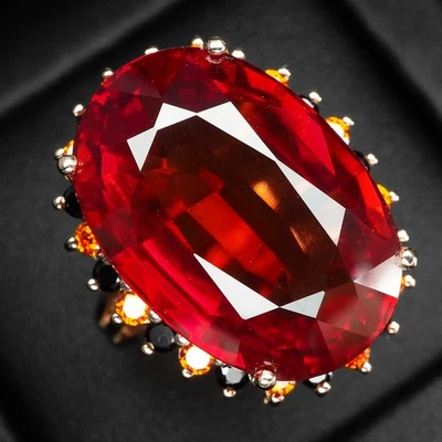 Anillos vibrantes hechos a mano de plata de ley 925 de 27,50 quilates con zafiro rojo puesta de sol talla 6,25 Foto 1 de 4