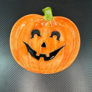 Piatto ceramica arancione Fitz & Floyd vintage 1987 faccia di zucca Halloween decorativo - Foto 1 di 8
