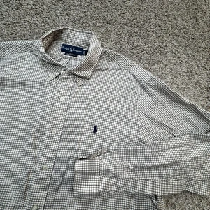 Polo Ralph Lauren Custom Fit Men’s XL Ivory Black Brown Check Cotton Button Down - Picture 1 of 8