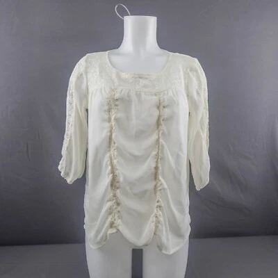 Mossimo женщин Топ средний с белый собранными в Рюш кружева романтический коттеджкор кокетка - Изображение 1 из 4