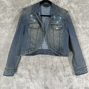 Christine Phillipe Jean Jacket Womens Medium /Small **NOTE Blue Embellished Y2K - Picture 1 of 23