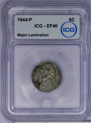 1944-P Jefferson Nickel 5C ICG EF40 XF40 - Major Lamination - Image 1 of 2
