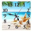 Wall Clock Square Silent Non Ticking Clock 12 Inch Shell Sand Summer Time Bea...