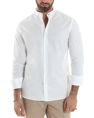 Camicia Uomo Collo Coreano Cotone Basic Sartoriale Slim Fit Vari Colori - Immagine 1 di 4