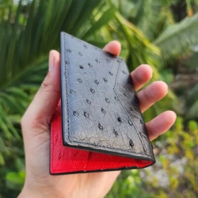 Black/Red Doubleside Card Holder, Genuine Ostrich Leather, Men Card Wallet - Image 1 of 4