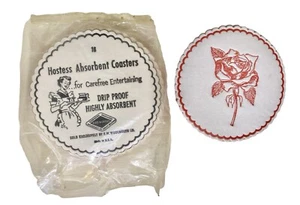 Vintage Woolworth’s Überbackene Runde Wachsunterlage Hostess Saugfähig Untersetzer Rose - Bild 1 von 5