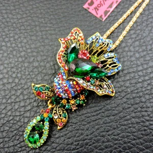 Betsey Johnson Easter Lily Rainbow Crystal Pendant Necklace Brooch Free Gift Bag - Picture 1 of 4