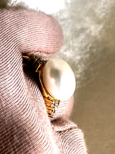 HONORA BUTTON-SHAPED PEARL & DIAMONIQUE CZ RING, 18K PLTD, SIZE 8 (M4631-52) - Picture 1 of 11