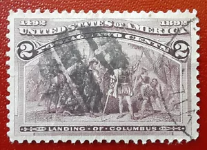 US 1893 2c used Columbus Landing Scott 231A Broken Hat Fancy Cork U98 S 5571 - Bild 1 von 2