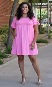 New PLUS SIZE Womens SOFT PINK FLUTTER SLEEVE BABYDOLL DRESS POCKETS 1X 2X 3X - Picture 1 of 5