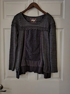 Anthropologie Meadow Rue Lace Crochet Burnout Boho Peasant Top Size Medium  - Picture 1 of 6