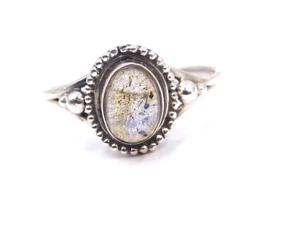 Anello Fine In Labradorite Naturale Ovale In Argento Sterling 925 M-2045 - Immagine 1 di 4