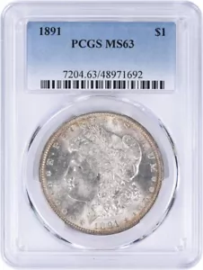 1891 Morgan Silver Dollar MS63 PCGS - Picture 1 of 2
