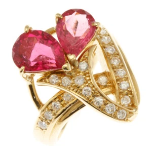 no brand Ring US 6 1/2 EU53 K18 gold Pink tourmaline 2.78ct diamond 0.35ct used - Picture 1 of 8