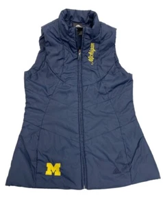 Adidas Michigan Wolverines NCAA Blue Puffer Trucker Vest Jacket Men's Small S - Picture 1 of 9