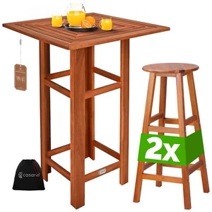 CASARIA® Bartisch Stehtisch 2x Barhocker Stühle Set Holz Garten Küche Tisch - Bild 1 von 9