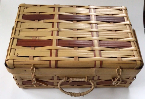 Vintage Weaved Bamboo Storage Case Bamboo Weave Picnic Basket Shabby Organizer Cover