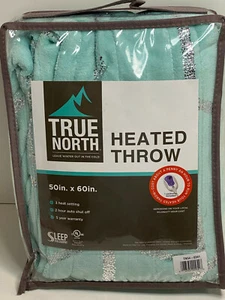 True North By Sleep Philosophy Electric Heated Throw Blanket Aqua Geo 50"x60" - Picture 1 of 4