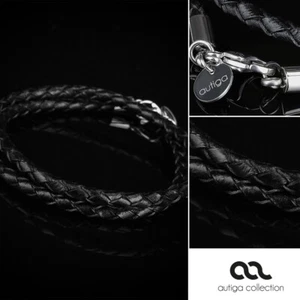 Lederarmband Lederhalskette geflochten schwarz Edelstahl 3mm 4mm 17-80 cm - Bild 1 von 2