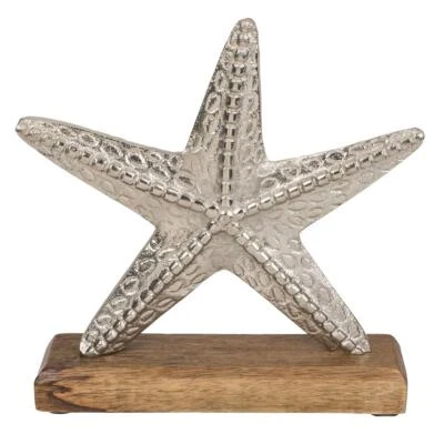 Silberfarbener Seestern Holz Standfuß Deko-Objekt Design Skulptur Deko-Figur  - Bild 1 von 3