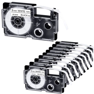 ENTERPRISEPARTNER 10PK Compatible Casio XR-9WE Black on White Label Tape for EZ KL-430 3/8” 9mm