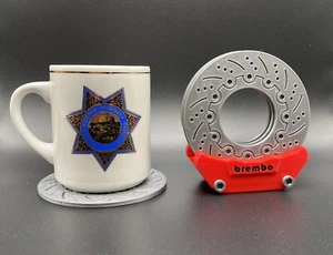 4pc Set Round Car Coasters Mug Tea Cup Hot Cold Drinks Brembo Brake Caliper - Picture 1 of 4