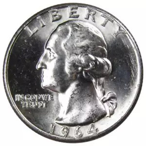 1964 Washington Quarter BU Uncirculated Mint State 90% Silver 25c US Coin - Picture 1 of 2