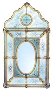 Specchio Veneziano Verticale in Vetro di Murano classico con Oro 24 74 x 130 cm - Picture 1 of 11
