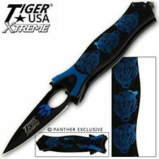 8" Blue Spring Assisted Opening Tactical Pocket Knife with Window Breaker