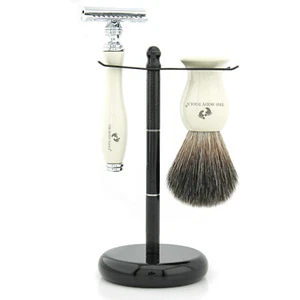 Elegant West Coast Shaving Brush Set with DE Safety Razor & Stand Gift - Bild 1 von 3