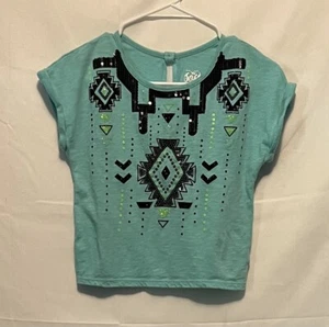 Justice Girls Size 8 Turquoise Top with Southwest Black Sequin Design - Picture 1 of 7