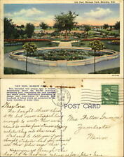 Lily Pool Harmon Park Kearney Nebraska flowers pond mailed 1946 vintage postcard