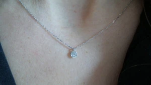 DIAMOND SOLITAIRE BEZEL NECKLACE 14K WHITE GOLD 0.10 CT SI1 Clarity G COLOR - Picture 1 of 10