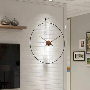 Minimalist Metal Ring Silent Large Wall Clock Iron Modern Design Home Black US - Picture 1 of 11