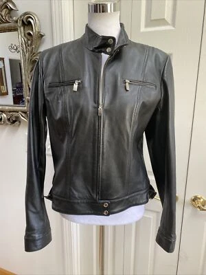 Hugo Buscati Leather Jacket Moto Zipper Pocket  Buckle Hip Biker L - Image 1 of 4