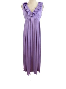 Vtg 70s Saks Fifth Avenue Pleated Grecian Maxi Dress Lilac Purple Ruffle 30” W - Picture 1 of 16