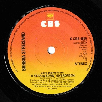 Barbra Streisand - Love Theme From "A Star Is Born" (Evergreen) 7", Single, Sol  - Image 1 of 3