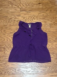 Miss Tina Damen Tanktop lila ärmellos leicht Rüschen transparent, Gr. L - Bild 1 von 5