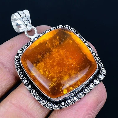 Colgante hecho a mano ámbar báltico chapado en plata 925 de 1,97" Foto 1 de 3