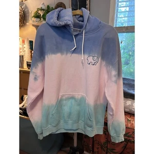 Felpa con cappuccio avorio Ella tie dye logo elefante rosa blu verde come nuova felpa donna lg - Foto 1 di 5
