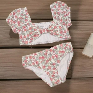 Janie and Jack Girls Yellow Pink Green Floral Puff Sleeve Bathing Suit Size 16 - Picture 1 of 11