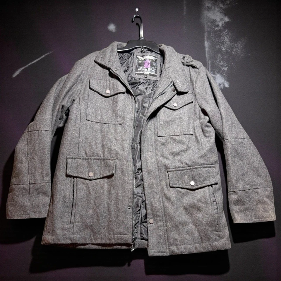 Brave Soul Mens Black Label Wool Blend Jacket Large Gray - Image 1 of 4