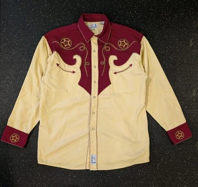 Vintage Panhandle Slim Retro Western Pearl Snap Shirt Men's L EmbroideRed/Yellow - Image 1 of 4